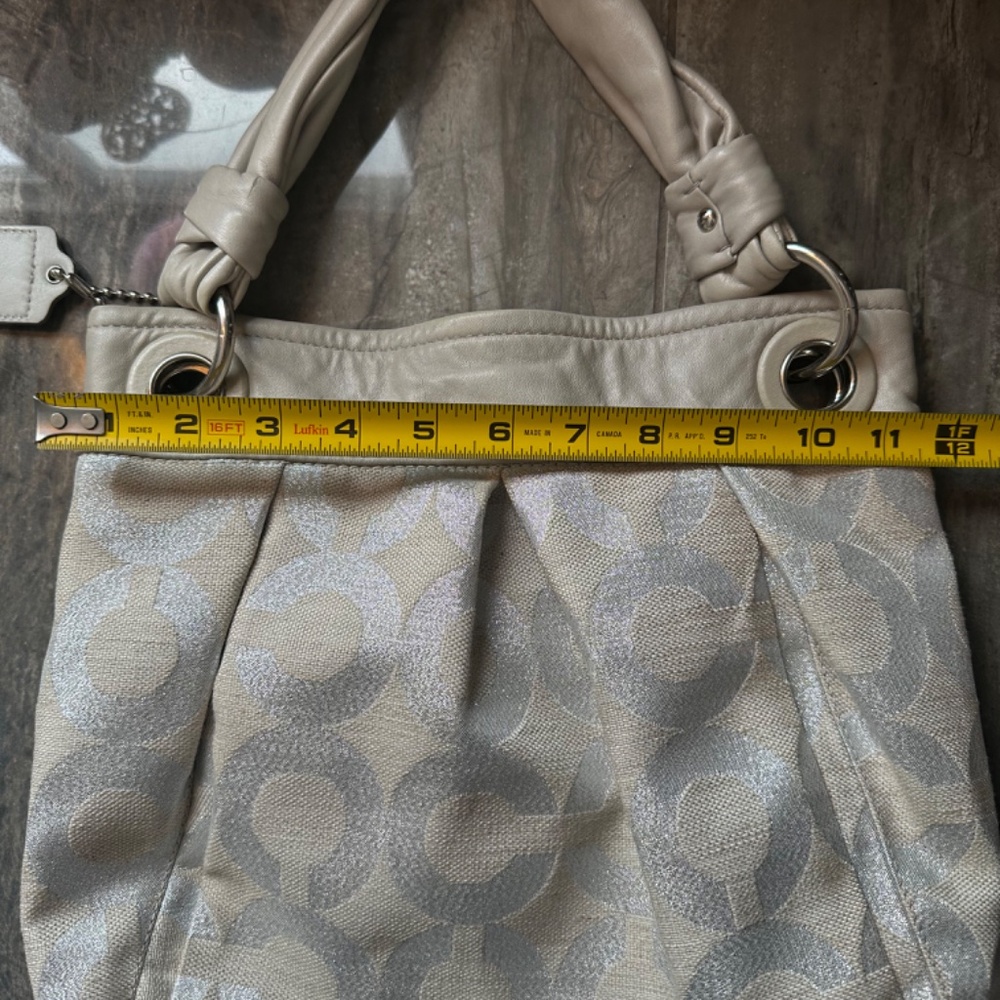 Coach Metallic Silver and Taupe Signature Hobo Bag - Picture 2 of 12